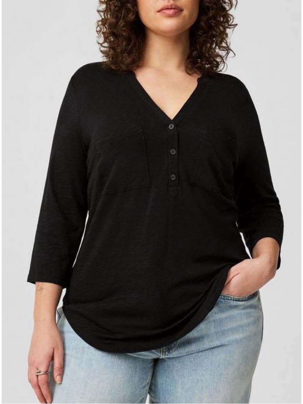 Torrid Black Vintage Slub V-Neck Top, size 0 (Large)
